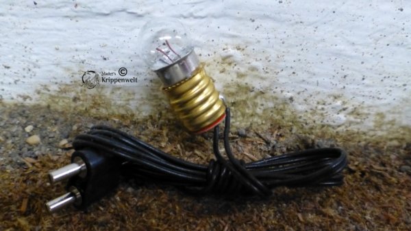 3 Stück Glühbirne mit Kabel weiss 50cm 3,5Volt für Krippen/Puppenhäuser