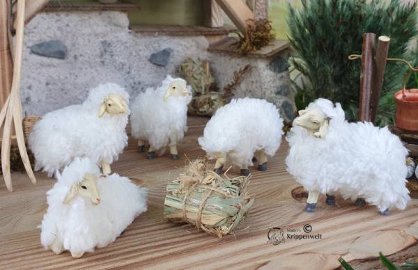 Krippenfiguren Tiere aus Kunstharz Schafe mit Wolle